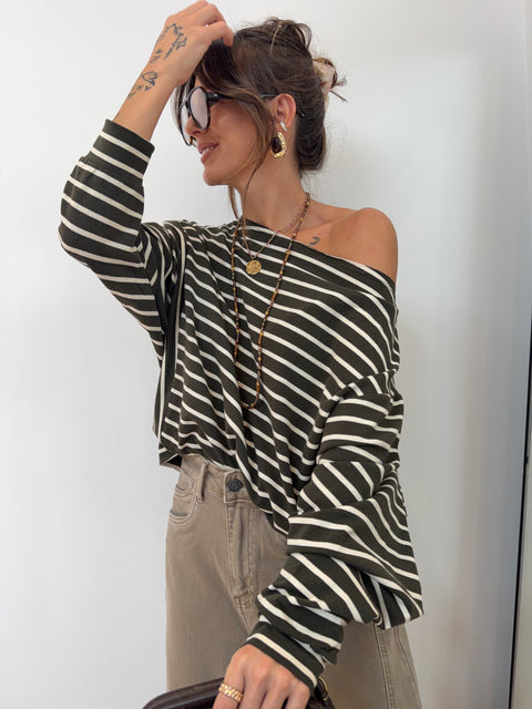 Haut asymétrique - kaki & blanc