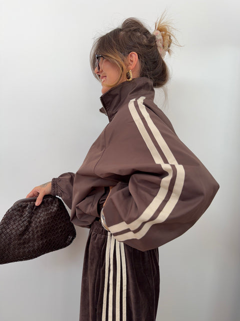 Veste imperméable à bandes - chocolat