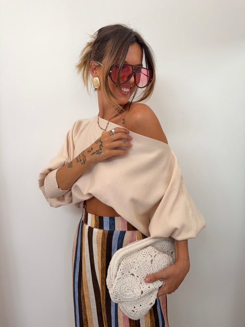 Pull asymétrique court - beige