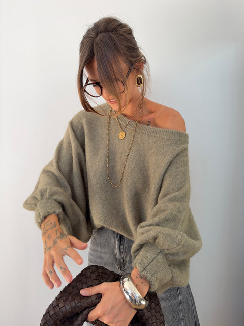 Pull asymétrique - vert olive