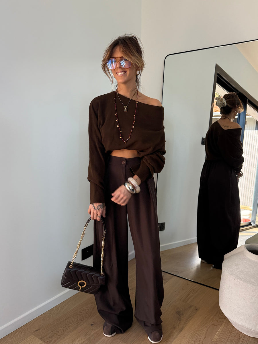 Pull asymétrique manches longues - marron