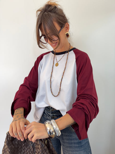 Tee-shirt manches longues - marine & bordeaux