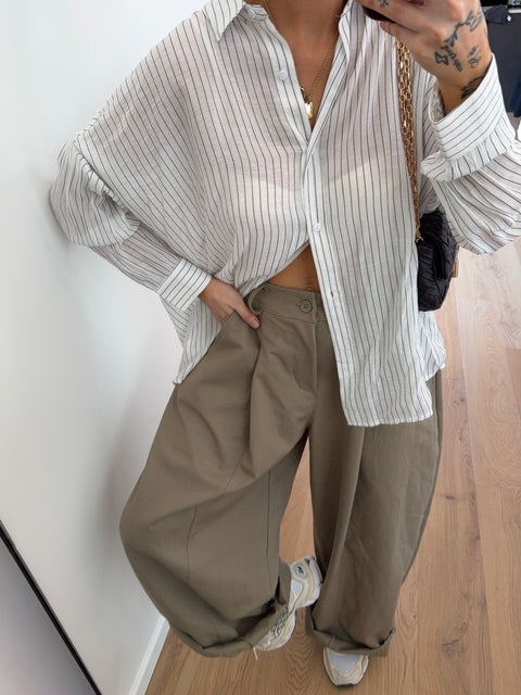 Chemise à rayures - beige et noire