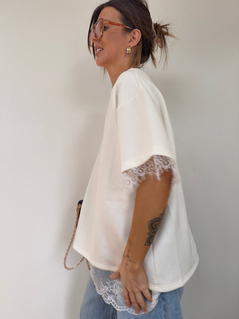 T-shirt dos dentelle - blanc