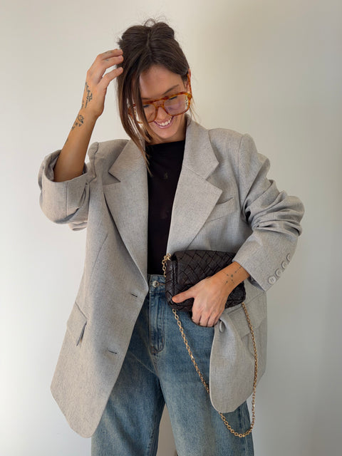 Blazer oversize - gris claro jaspeado