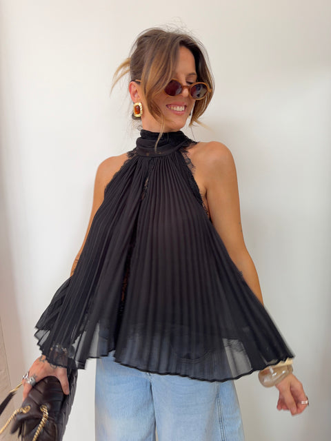 Haut dentelle en transparence - noir