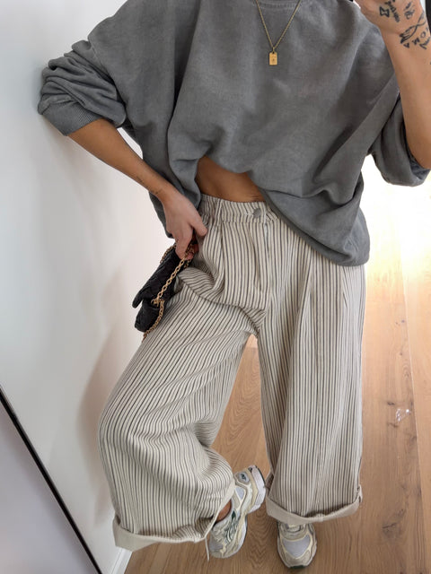 Pantalon rayé - beige et gris