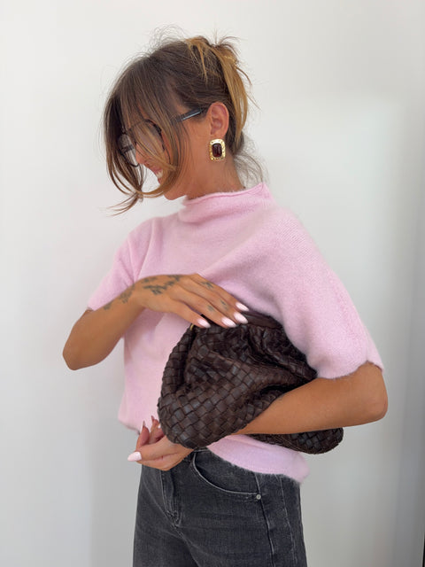 Pull col montant sans manche - rose