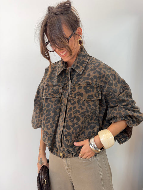 Veste en jean - léopard