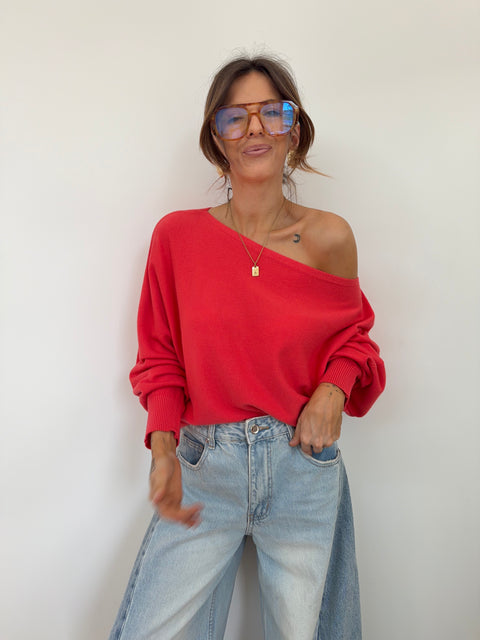 Pull asymétrique - corail