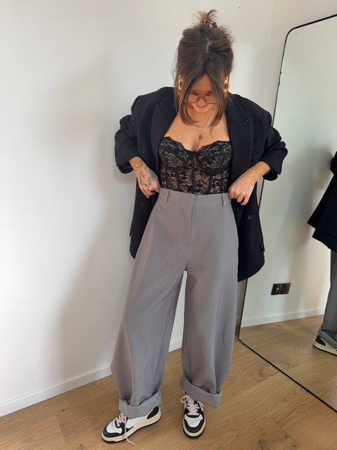 Pantalon ballon rayé - gris