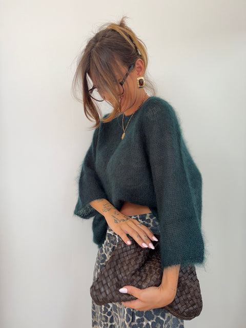 Pull 80% mohair - vert bouteille