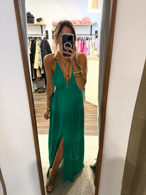 Robe dos nu effet lin - verte
