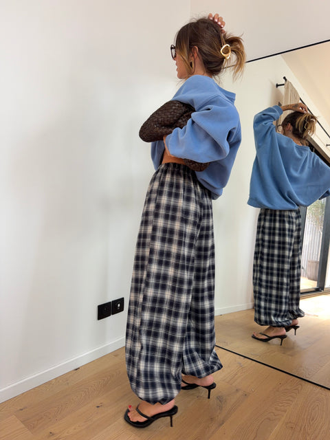 Pantalon à carreaux - bleu et beige