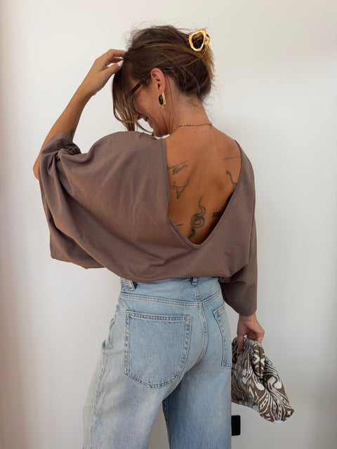 T-shirt Lover's dos nu V - taupe