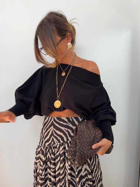 Pull asymétrique ultra court - noir