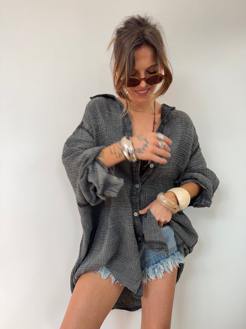 Chemise en gaze de coton - grise