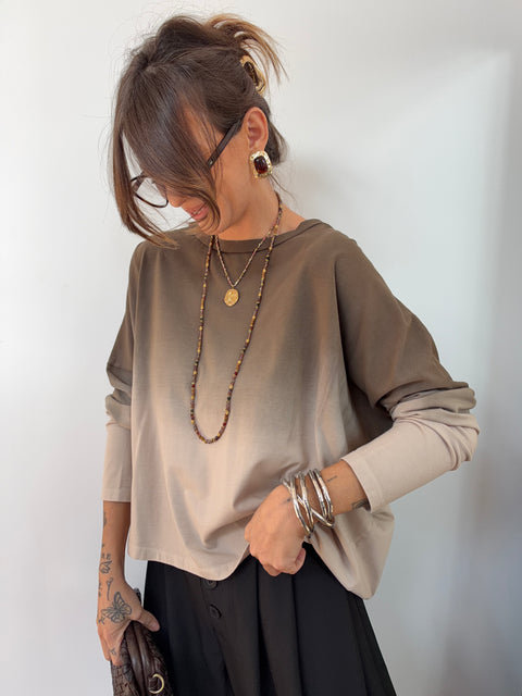 Tee-shirt tie and die - choco et beige