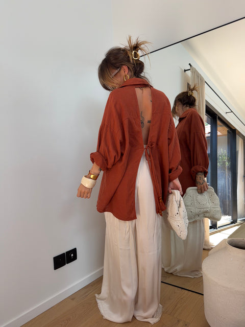 Chemise dos nu en lin - terracotta