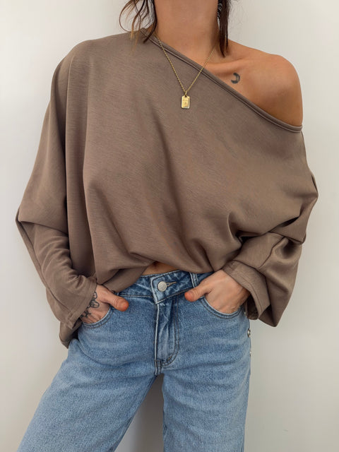 T-shirt parfait asymétrique - taupe