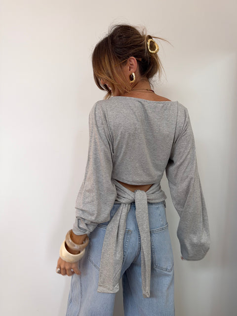 T-shirt manches longues noeud - gris