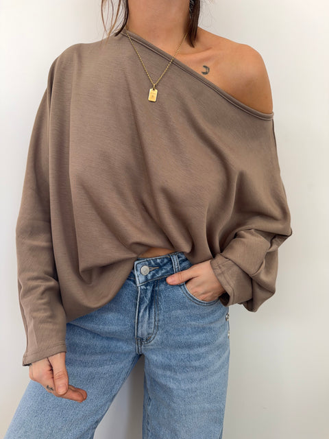 T-shirt parfait asymétrique - taupe