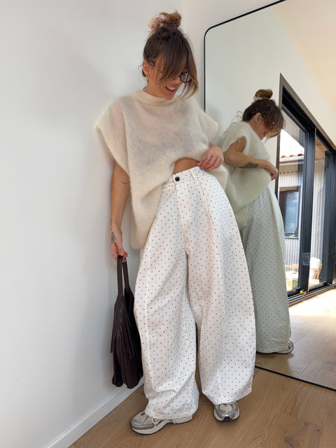 Pantalon à pois - blanc