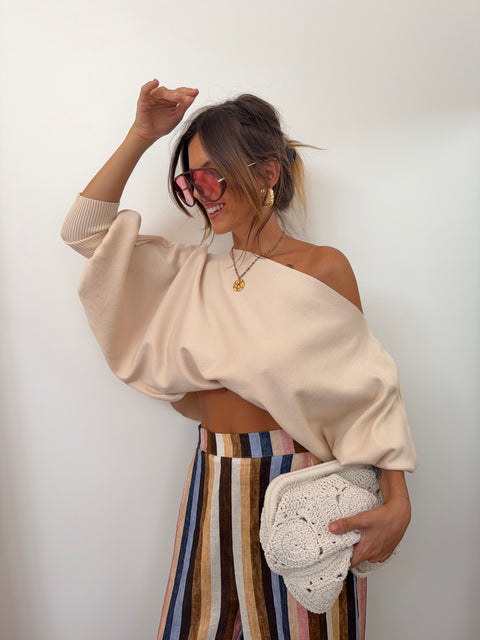 Pull asymétrique court - beige