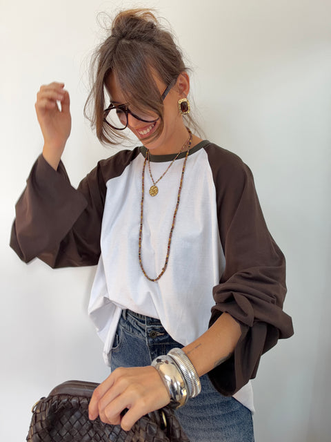 Tee-shirt manches longues - kaki & choco