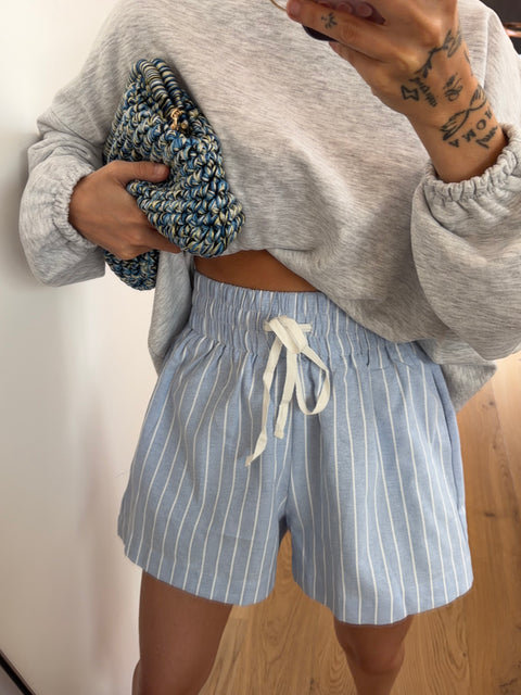 Short d'été rayé - bleu
