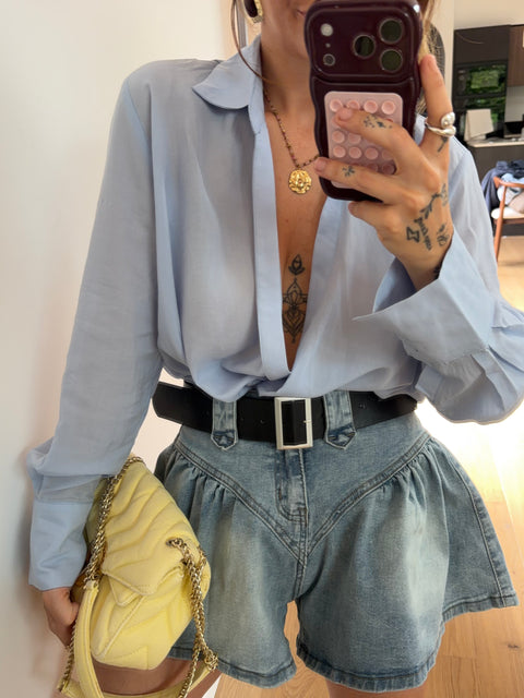 Wrap blouse - sky blue