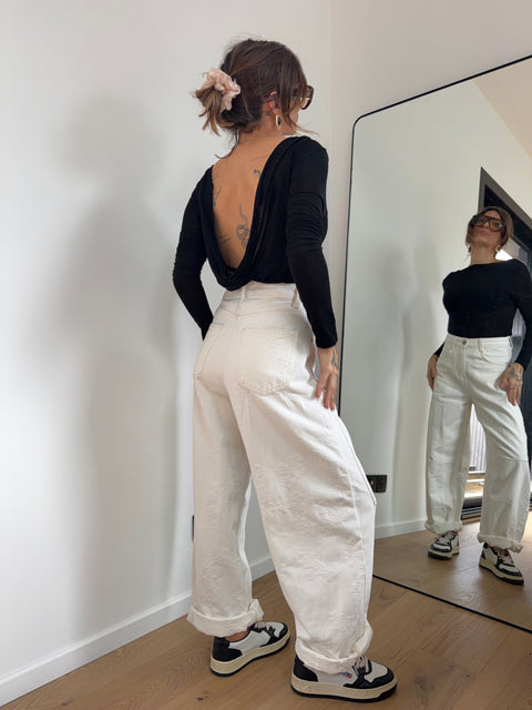 Jeans à détails fleuris beige