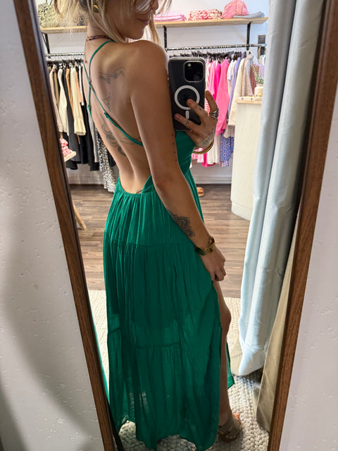 Robe dos nu effet lin - verte