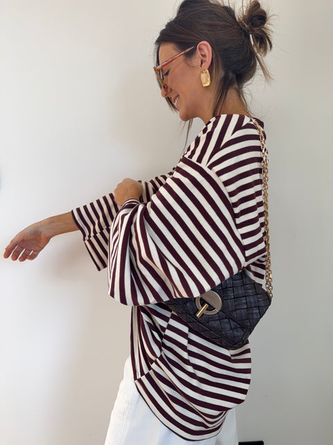 Long sleeve striped t-shirt - plum