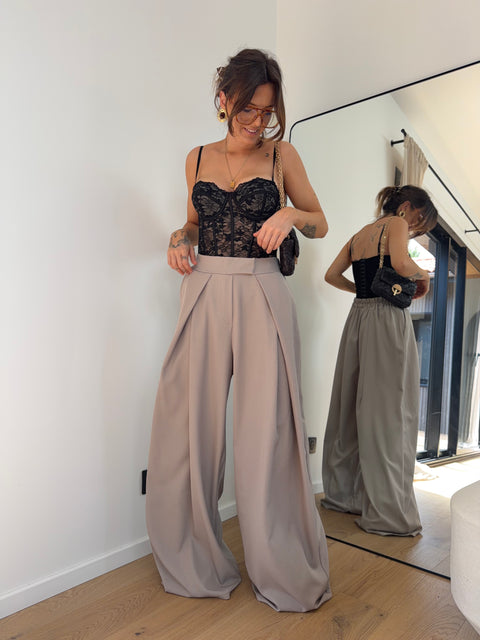 Pantalon à scratch et élastique - taupe