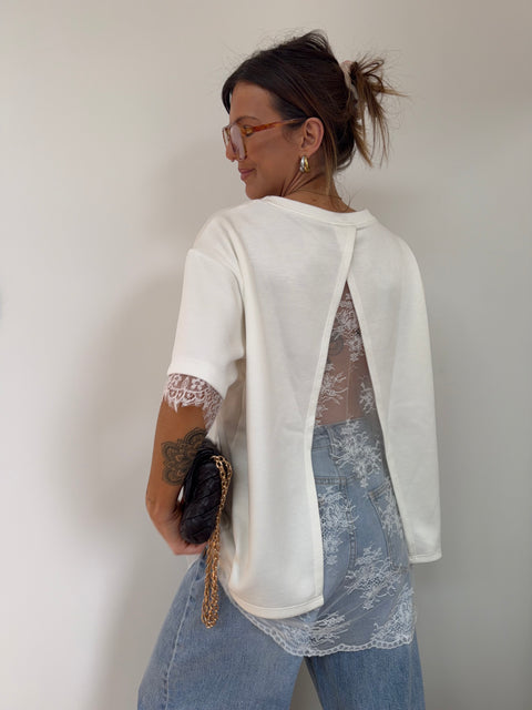 T-shirt dos dentelle - blanc