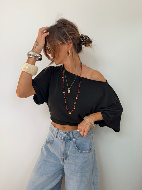 T-shirt froncé - noir