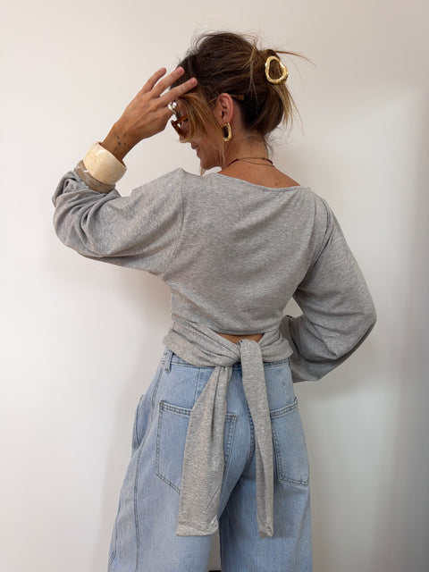 T-shirt manches longues noeud - gris