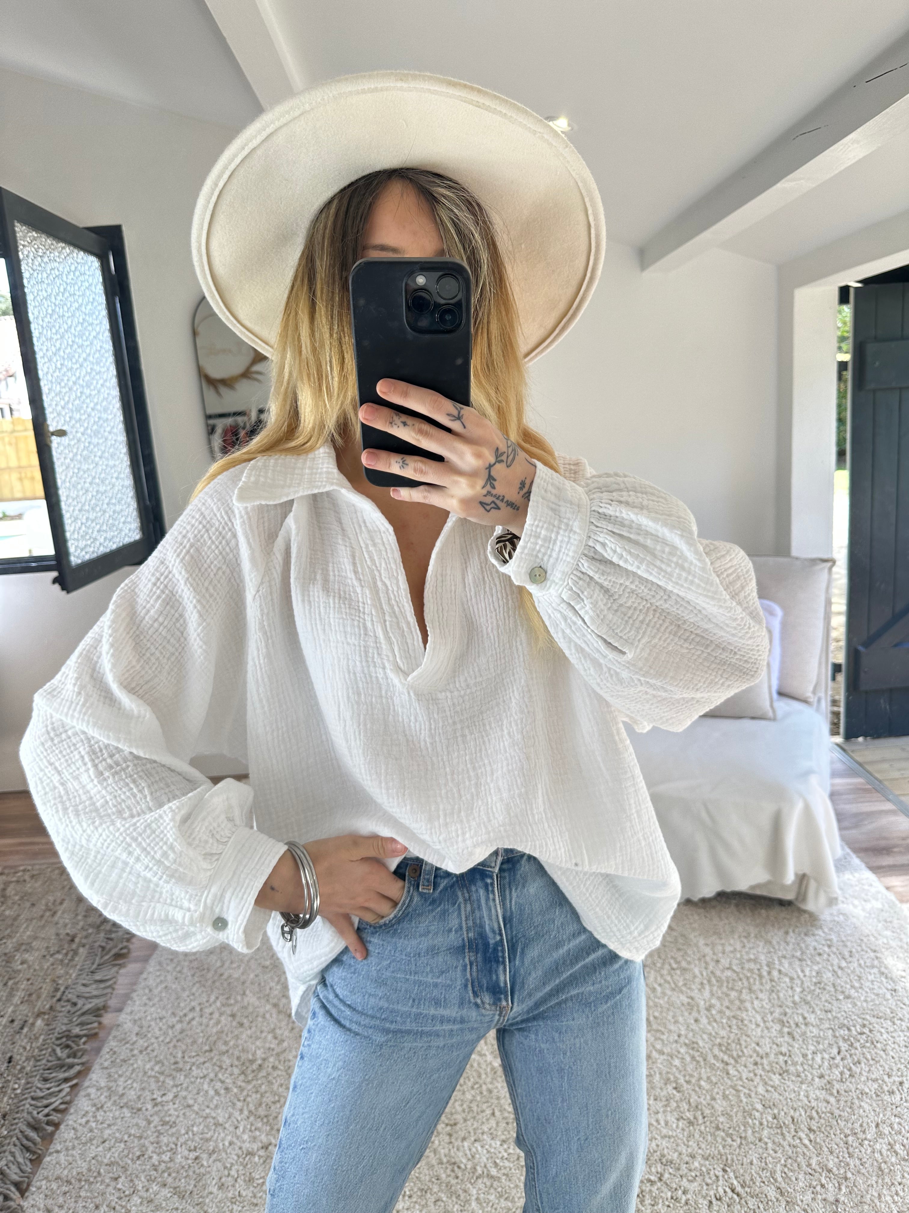 BLOUSE GAZE DE COTON - BLANCHE