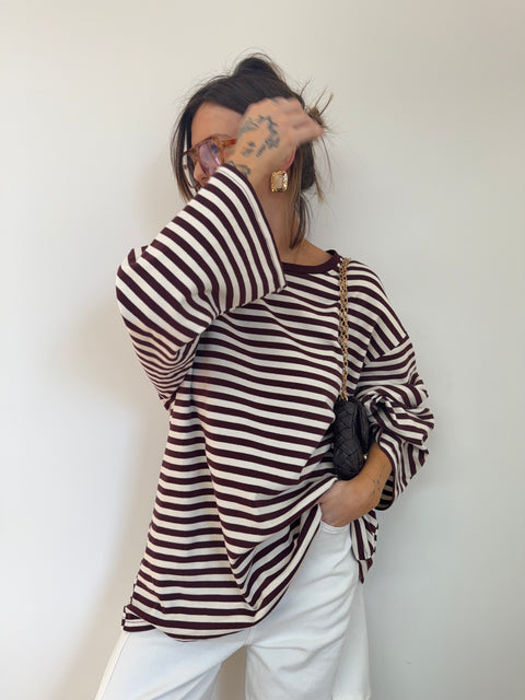 Long sleeve striped t-shirt - plum