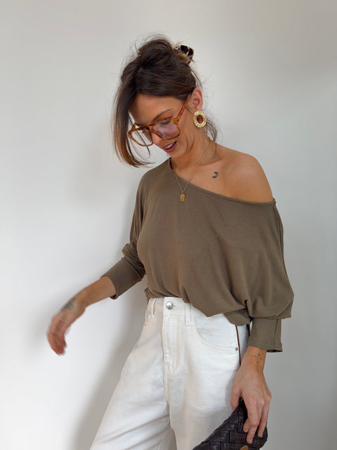 T-shirt manches longues asymétrique - kaki