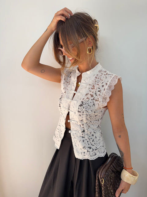 Top en dentelle - blanc
