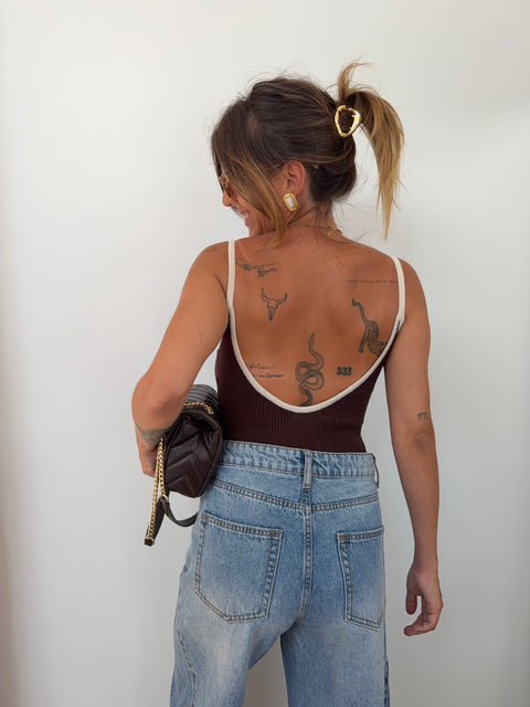 Body à coutures - chocolat et beige