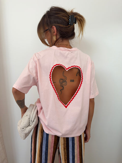 T-shirt coeur - rose poudré