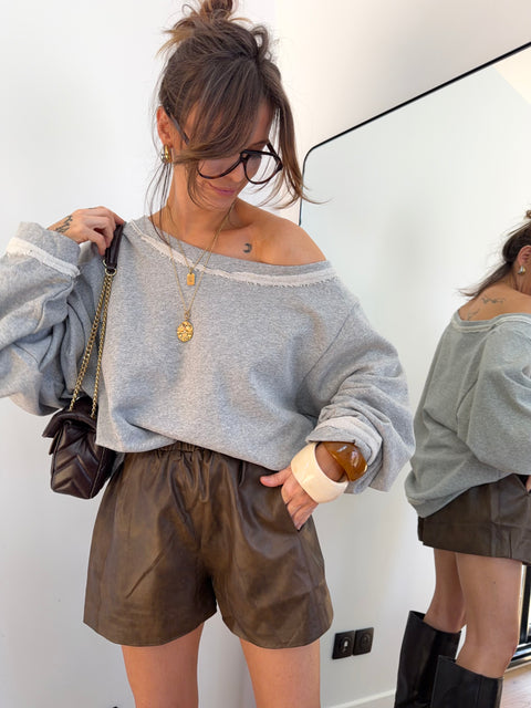 Short en similicuir chocolat
