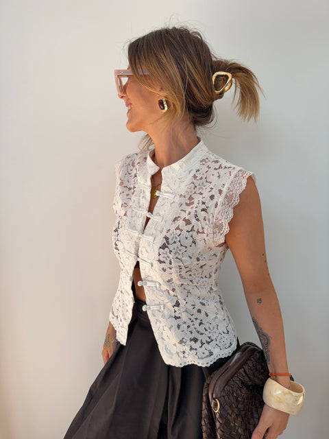 Top en dentelle - blanc