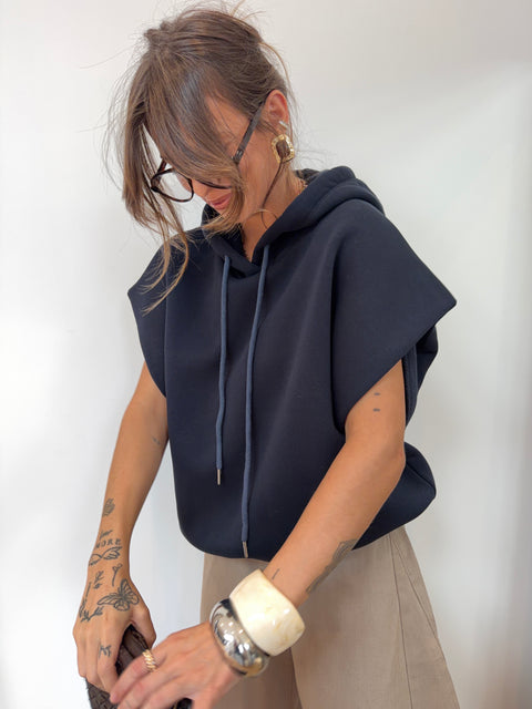 Sweat oversize à capuche - bleu marine
