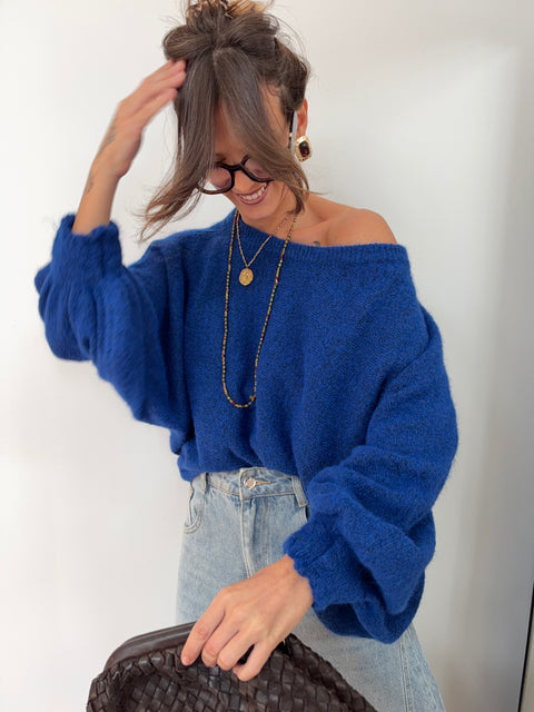 Pull asymétrique manches longues - bleu électrique