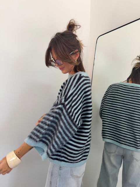 Pull à rayures manches 3/4 - bleu et marine