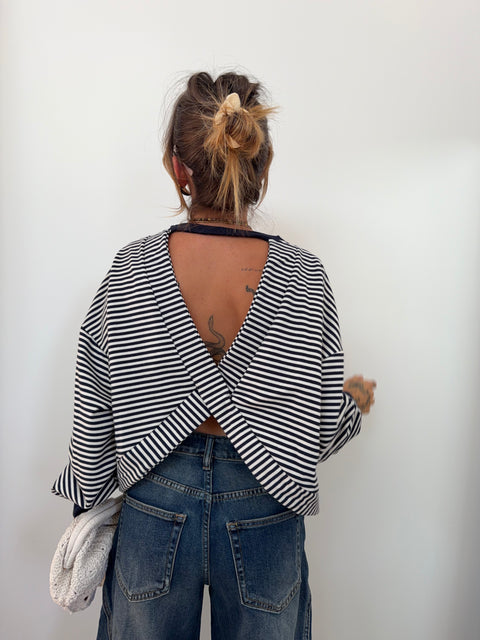 Sweat dos croisé - rayé bleu